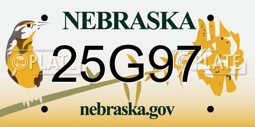 25G97 Nebraska License Plate