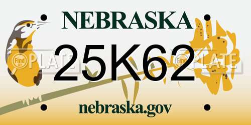 25K62 Nebraska License Plate