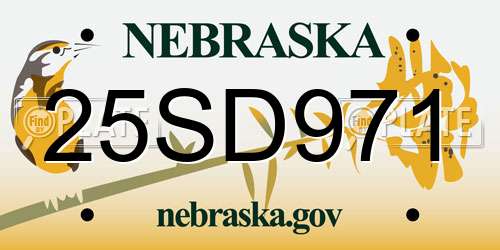 25SD971 Nebraska License Plate