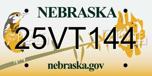 25VT144 Nebraska License Plate