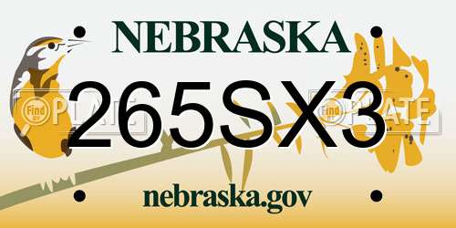 265SX3 Nebraska License Plate
