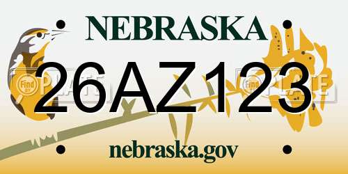 26AZ123 Nebraska License Plate