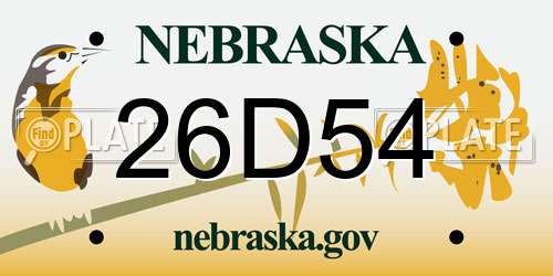 26D54 Nebraska License Plate