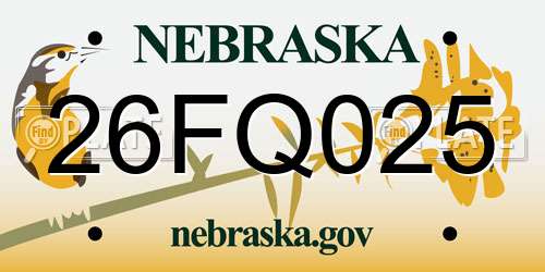 26FQ025 Nebraska License Plate