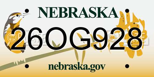 26OG928 Nebraska License Plate