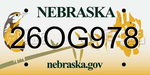 26OG978 Nebraska License Plate