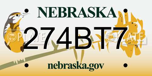 274BT7 Nebraska License Plate