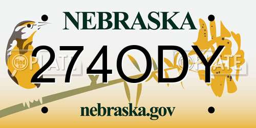 274ODY Nebraska License Plate