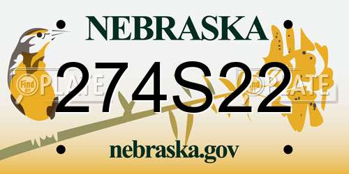 274S22 Nebraska License Plate