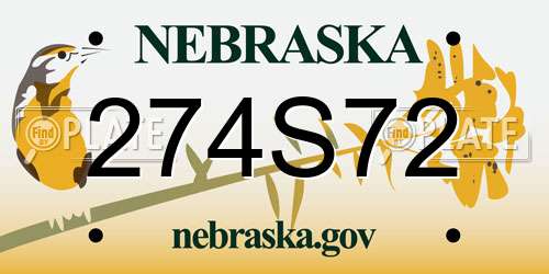 274S72 Nebraska License Plate