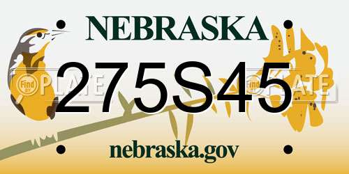 275S45 Nebraska License Plate