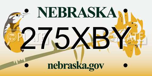 275XBY Nebraska License Plate