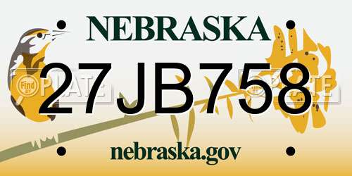 27JB758 Nebraska License Plate