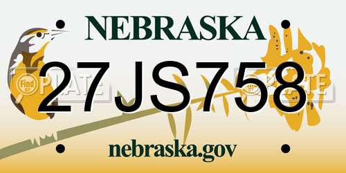 27JS758 Nebraska License Plate