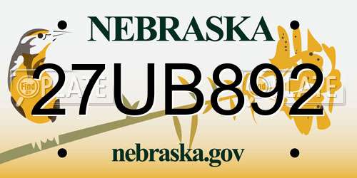 27UB892 Nebraska License Plate