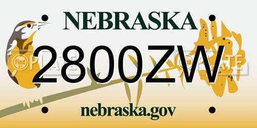 2800ZW Nebraska License Plate