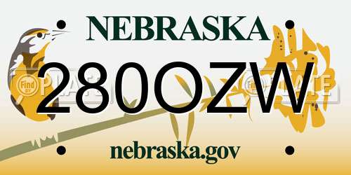 280OZW Nebraska License Plate