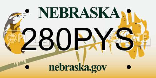 280PYS Nebraska License Plate
