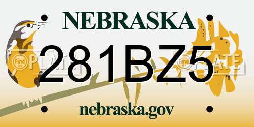 281BZ5 Nebraska License Plate