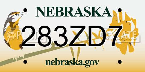 283ZD7 Nebraska License Plate