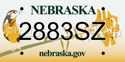 2883SZ Nebraska License Plate