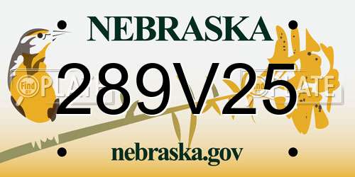 289V25 Nebraska License Plate