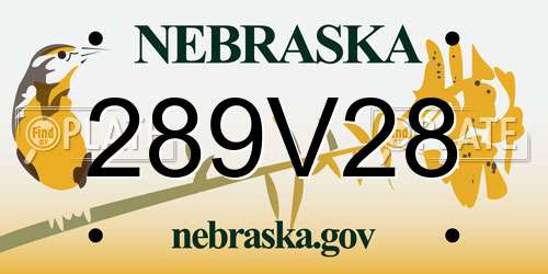 289V28 Nebraska License Plate