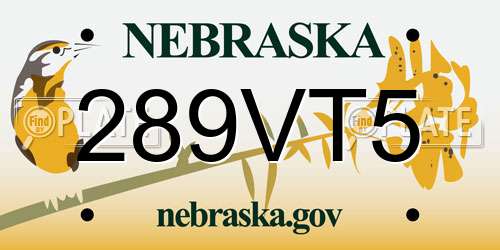 289VT5 Nebraska License Plate