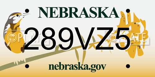 289VZ5 Nebraska License Plate