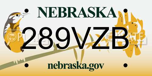 289VZB Nebraska License Plate