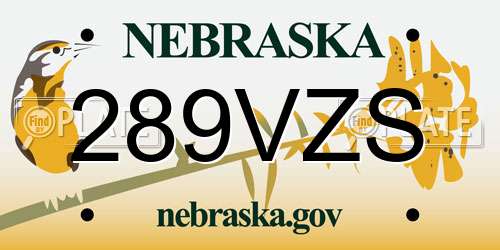 289VZS Nebraska License Plate