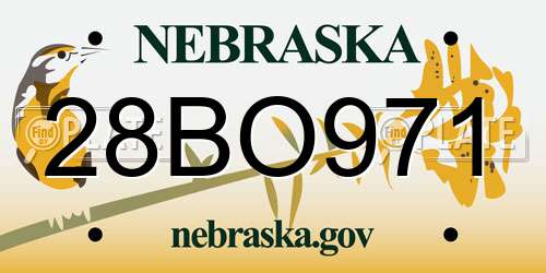 28BO971 Nebraska License Plate