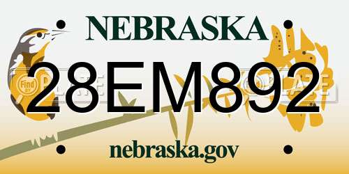 28EM892 Nebraska License Plate