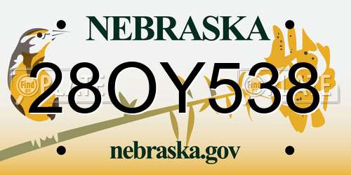 28OY538 Nebraska License Plate