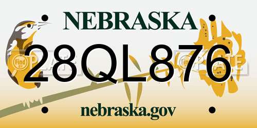 28QL876 Nebraska License Plate