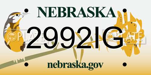 2992IG Nebraska License Plate