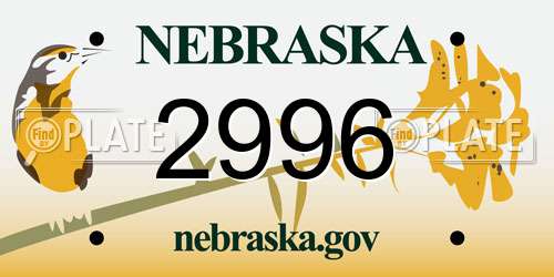 2996 Nebraska License Plate