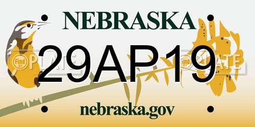 29AP19 Nebraska License Plate