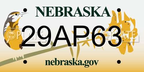 29AP63 Nebraska License Plate