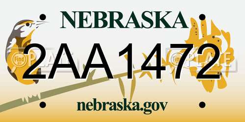 2AA1472 Nebraska License Plate