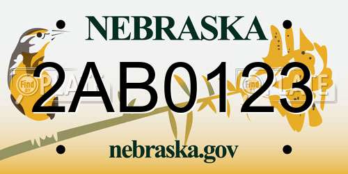2AB0123 Nebraska License Plate