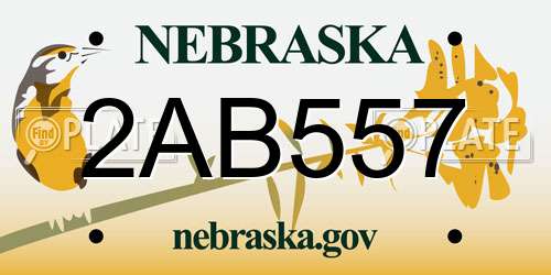 2AB557 Nebraska License Plate