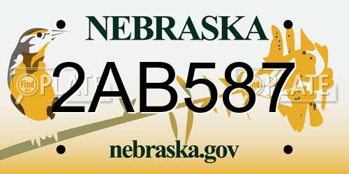 2AB587 Nebraska License Plate