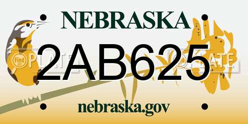 2AB625 Nebraska License Plate