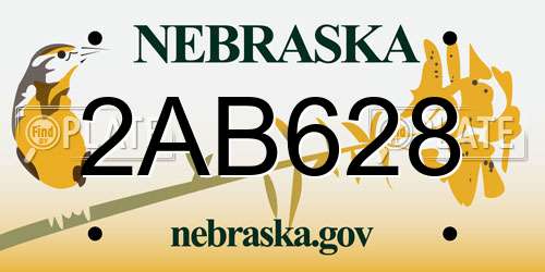 2AB628 Nebraska License Plate