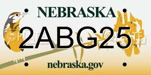2ABG25 Nebraska License Plate