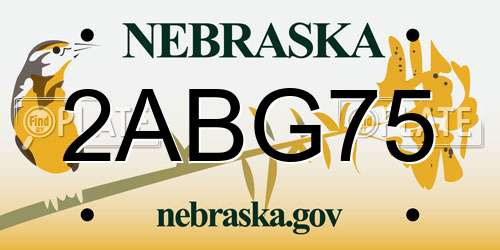 2ABG75 Nebraska License Plate