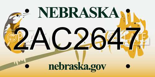 2AC2647 Nebraska License Plate