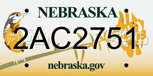 2AC2751 Nebraska License Plate