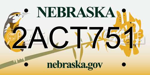 2ACT751 Nebraska License Plate